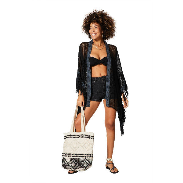 Black Summer Kimono with Fringe