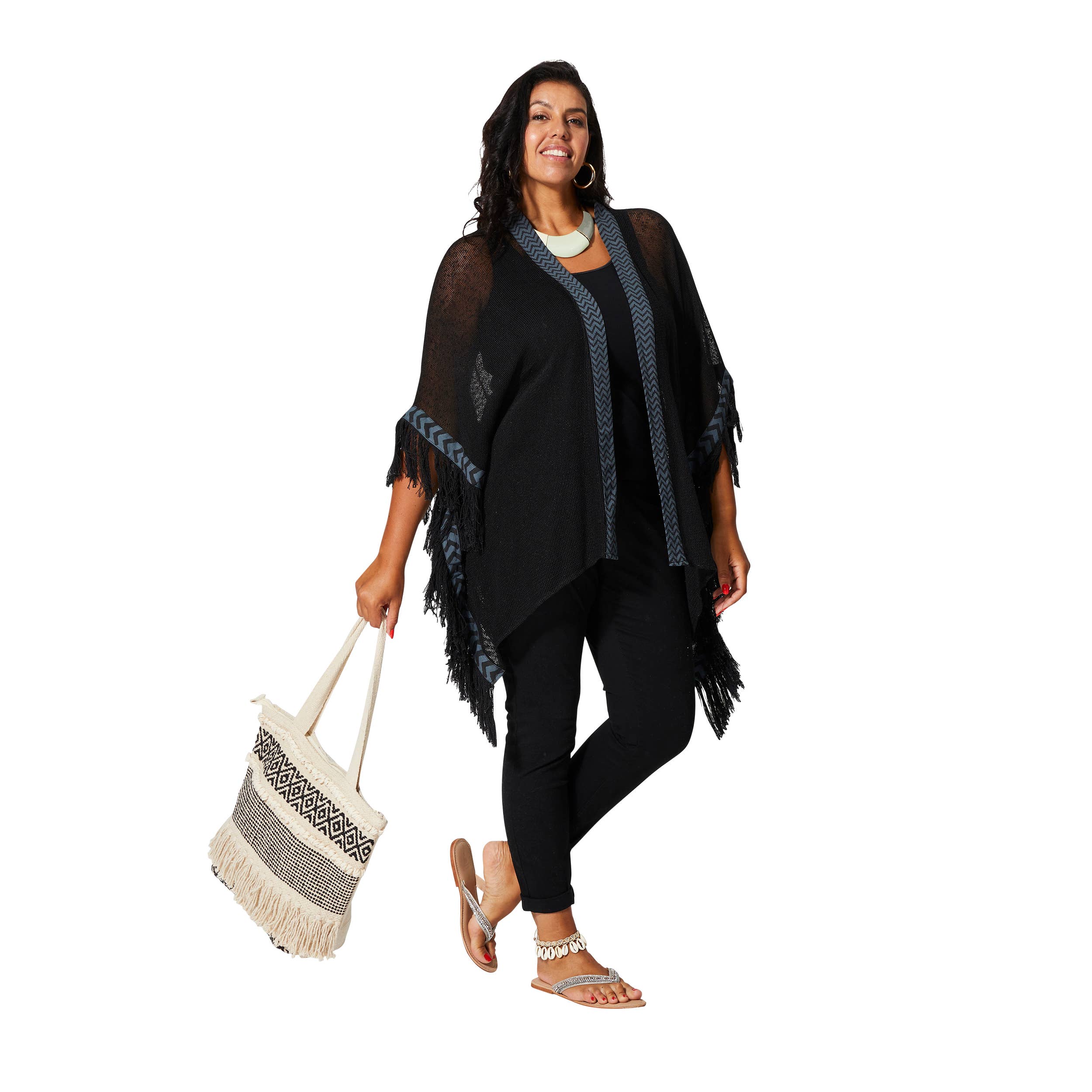 Black Summer Kimono with Fringe